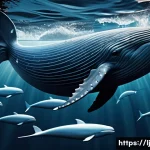 Home 18 전문용어 사용 시 유의사항 - A powerful, stylized blue whale figure, emitting subtle, glowing lines of energy, strategically navi...