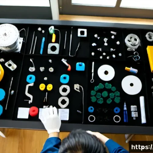 Home 17 전문용어 단순화의 핵심 요소 정리 - Photorealistic overhead view of a collaborative workshop table, diverse professionals arranging comp...