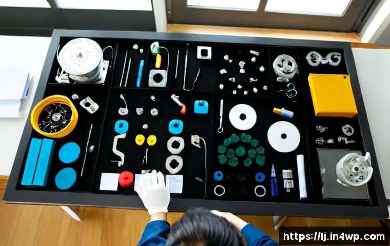 전문용어 단순화의 핵심 요소 정리 - Photorealistic overhead view of a collaborative workshop table, diverse professionals arranging comp...